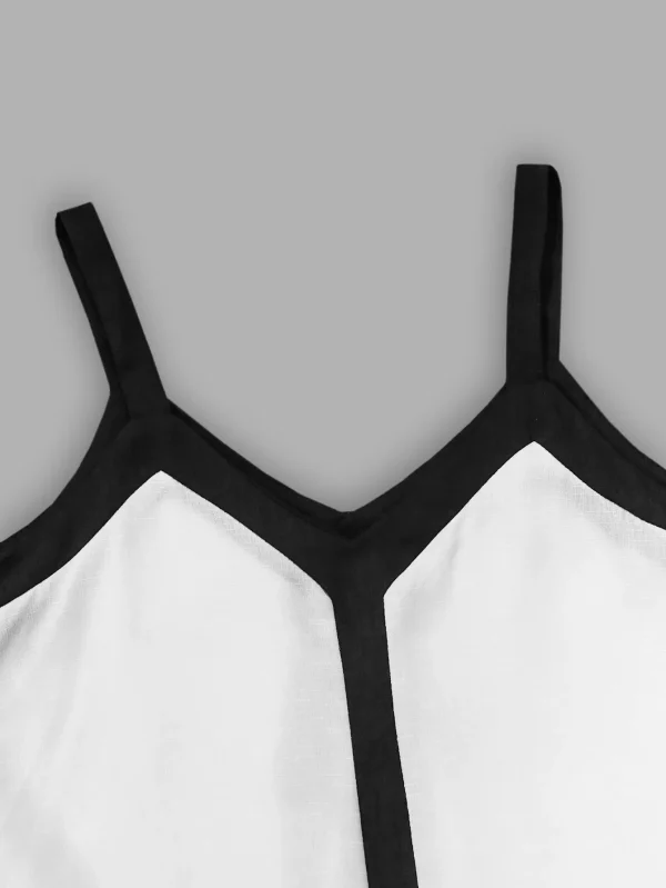 Spring-Summer Casual Dress Elegant Minimalist Halter Slip for Music Festivals, Carnival Beach Vacays VNeck Color-Block Design - Image 3