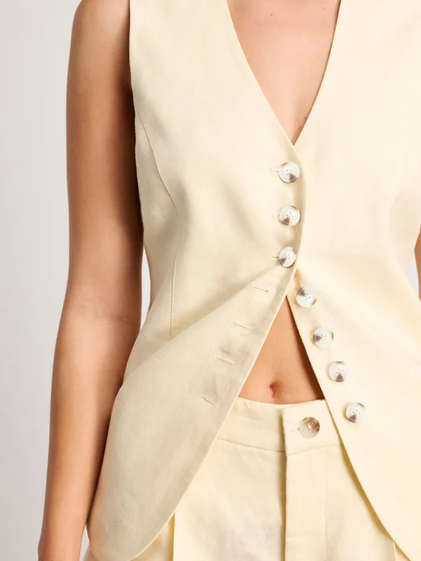 New Style Ladies' Fashion Plunge Neck Multi-button Simple Sleeveless Vest and Shorts Set - Image 4