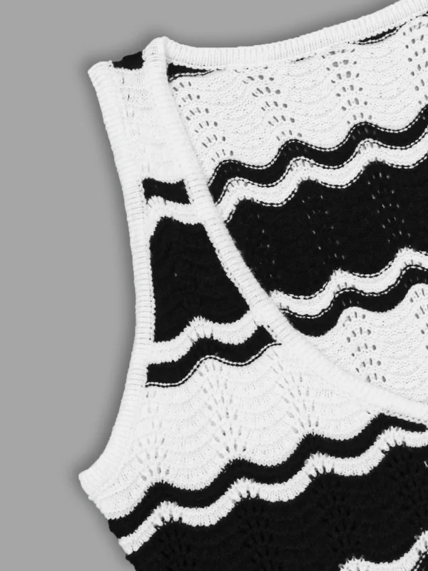 Sexyplungeneck Wrap Dress with Wave Stripes Bead Details Slim Chic Comfortable Perfect for Beach Vacations Seaside Outings - Image 4