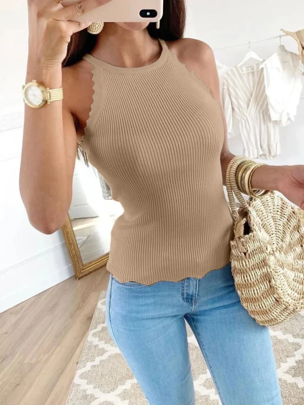 Women's Sleeveless Breathable Ice Silk Tank Top Small Hanging Neck Shoulder Suspender Sweet Style Short Knitted Top - Image 3