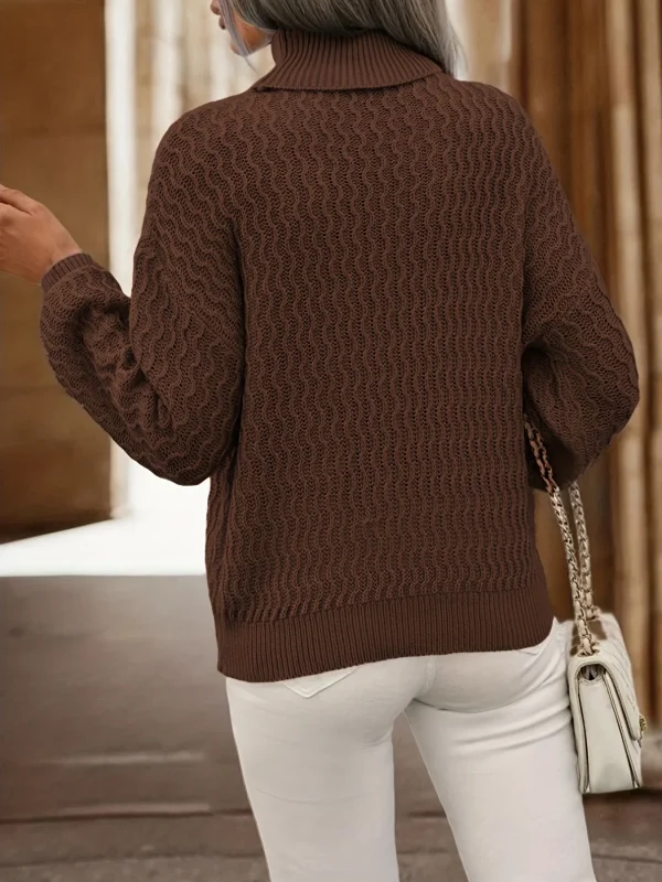 Women's Casual Solid Color High-Neck Long-Sleeve Pullover Sweater for Autumn/Winter High Quality Knit Tops - Image 2