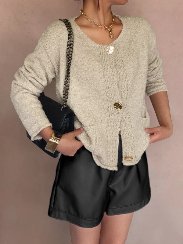 Fall and Winter Fashion Casual Vacation Women's  Design Metal Button Long Sleeve Sweater - Image 4