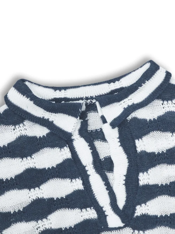 ARDOR S Women's Blue White Wave Stripe Sweater Set V-Neck Top + Slim Pants, Spring/Summer 2025 Casual Outfit - Image 5