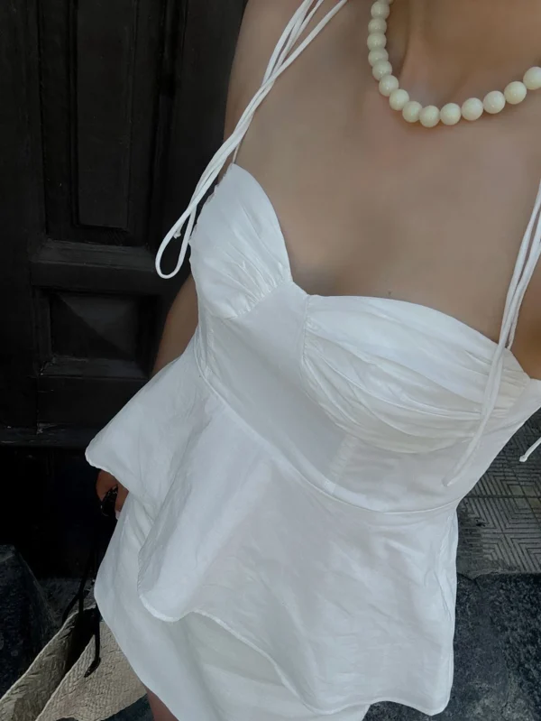 Women's Fashion and Elegant White Edikted Top Stylish Peplum Corset with Spaghetti Straps Top - Image 2