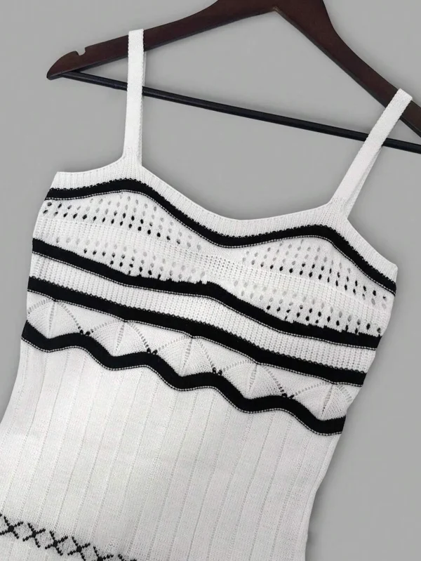 New Women's Summer Color Clashing Bohemian Slip Dress Hollow Out Knit Wrap Dress - Image 5