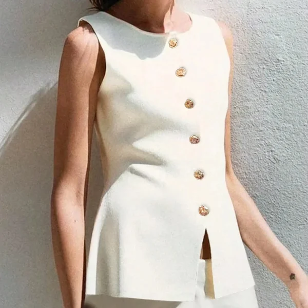 Women's Elegant Knit Vest with Gold Buttons  Slim Fit Casual Layering Piece for Effortless Style