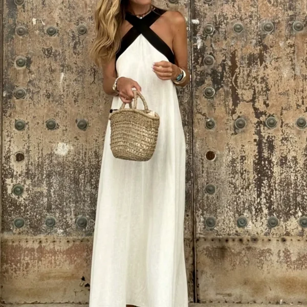Women's Summer Vacation Boho Flowy Spaghetti Strap Maxi Dress Smocked Back Casual Swing Cross Long Dress