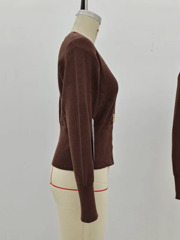 Women's Fashion Casual Trendy Versatile Solid Knit Metal Button Long Sleeve Everyday Cardigan - Image 4