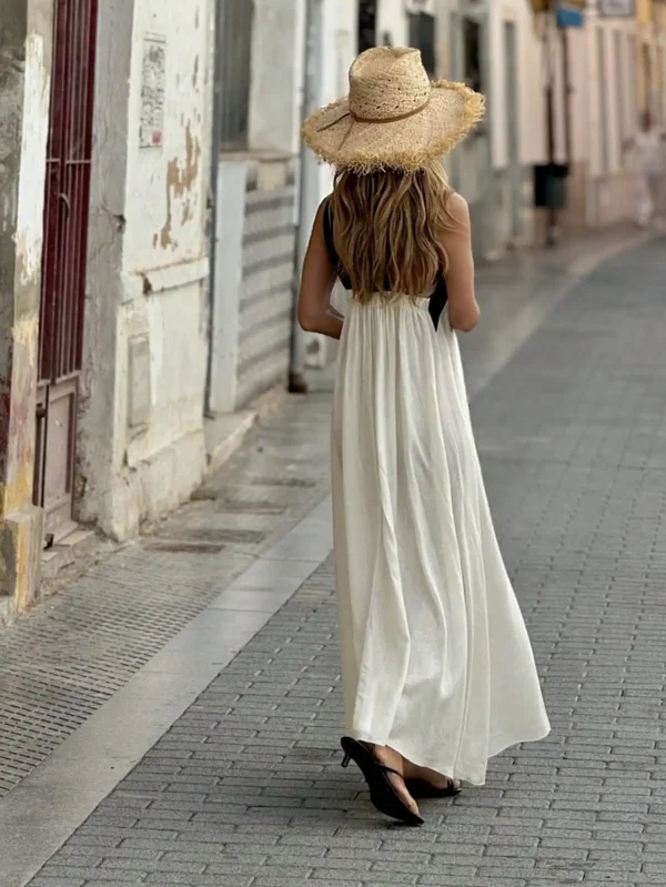 Women's Summer Vacation Boho Flowy Spaghetti Strap Maxi Dress Smocked Back Casual Swing Cross Long Dress - Image 2