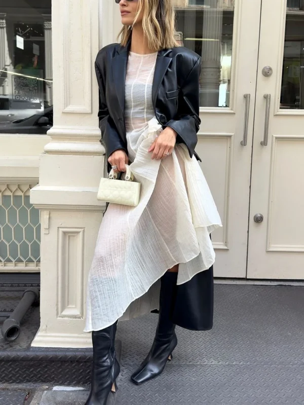 Women's Boho Sheer White Maxi Dress  Puff Sleeve Summer Holiday Outfit | Lightweight Beach Cover-Up for Vacation Resort Looks - Image 2