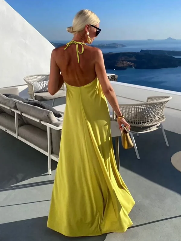Chic Summer Dresses: Elegant, Romantic Long Maxis with Draped Necks Relaxed Fits in Solid Colors Perfect for Stylish Vacations - Image 6