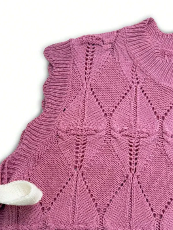 New Women's Knit Pullover Sleeveless Skeleton Irregular Tie Knit Vest Top - Image 5