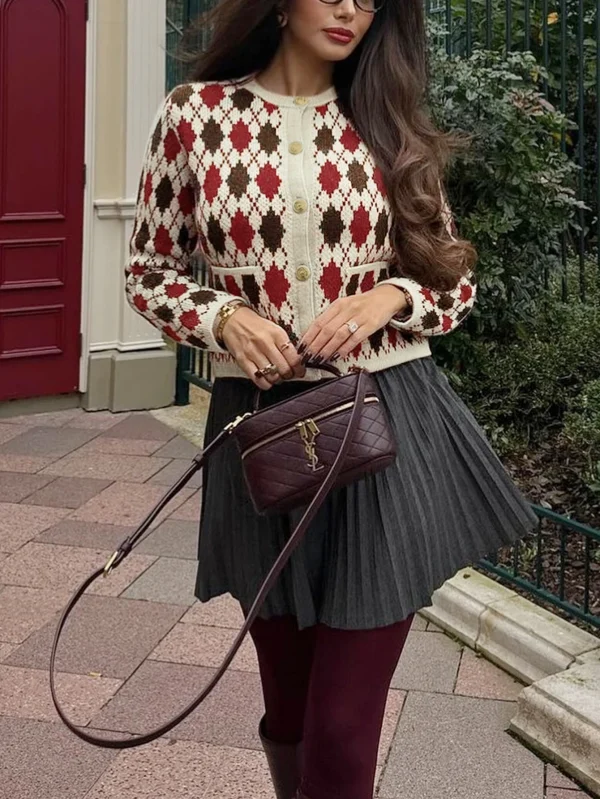 Women's Autumn and Winter Fashion Elegant Casual Gorgeous Vintage Metal Button Design Pockets Multi-color - Image 4