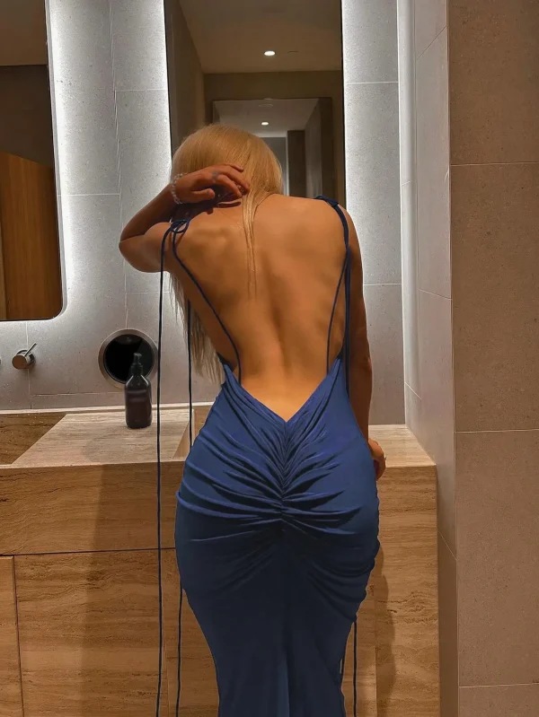 Women's Elegant Solid Backless Bodycon Dress Fishtail Hem Sleeveless Vacation/Date/Club Outfits for Spring/Summer Casual - Image 6