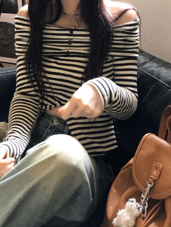 Women's Casual One-Shoulder Knitted Sweater Off-Shoulder Design, Autumn Pullover with Loose Fit Elegant Texture - Image 2