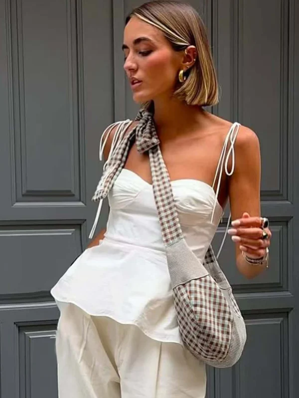 Women's Fashion And Elegant White Edikted Top Stylish Peplum Corset with Spaghetti Straps Top - Image 2