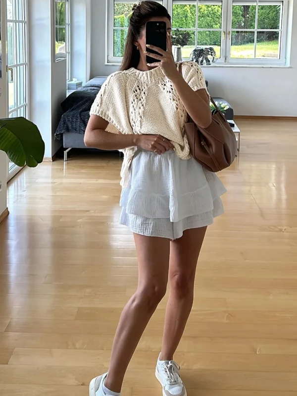 Women's Summer Chic Vintage Sweater O Neck  with New Hollow Tether Casual Woven Knit Tops with Decoration - Image 2