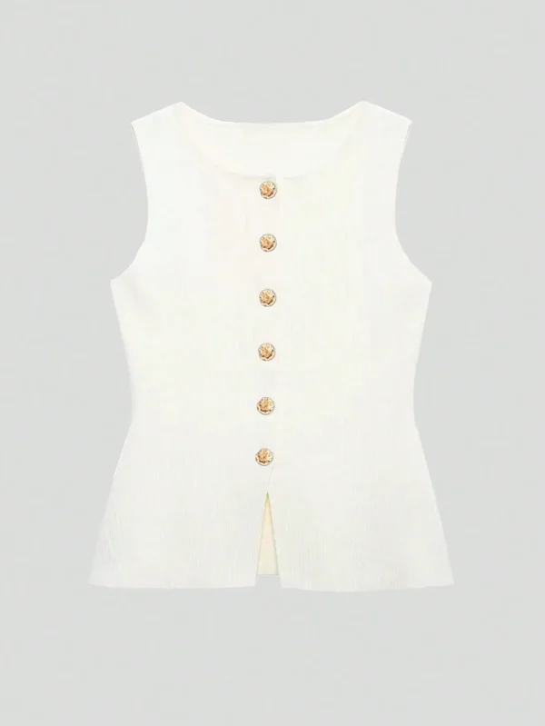 Women's Elegant Knit Vest with Gold Buttons  Slim Fit Casual Layering Piece for Effortless Style - Image 2