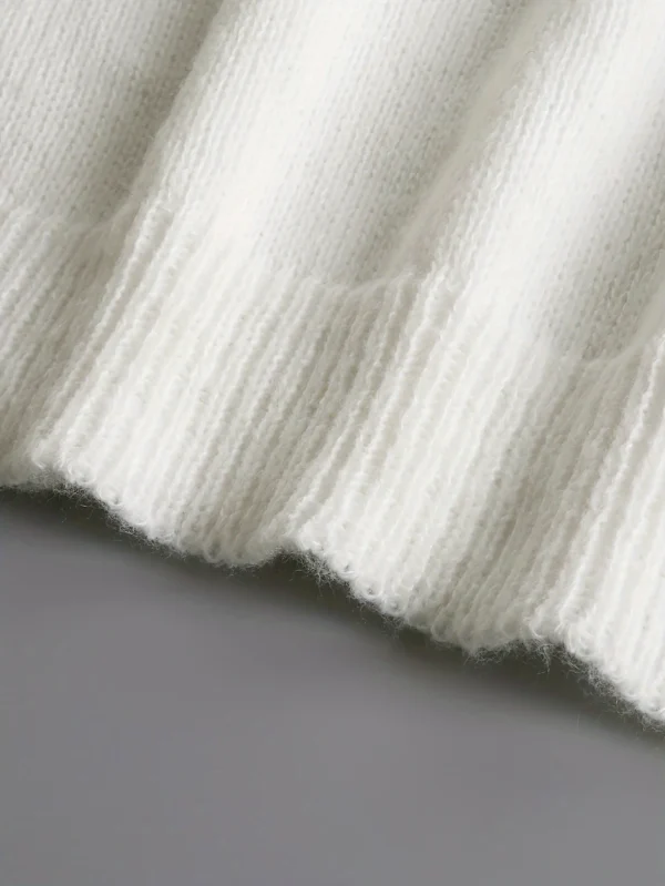 Women's Autumn/Winter Fashion Solid Color Elegant Comfortable Long Sleeve Ruffle Trim V-Neck Pullover Sweater - Image 6