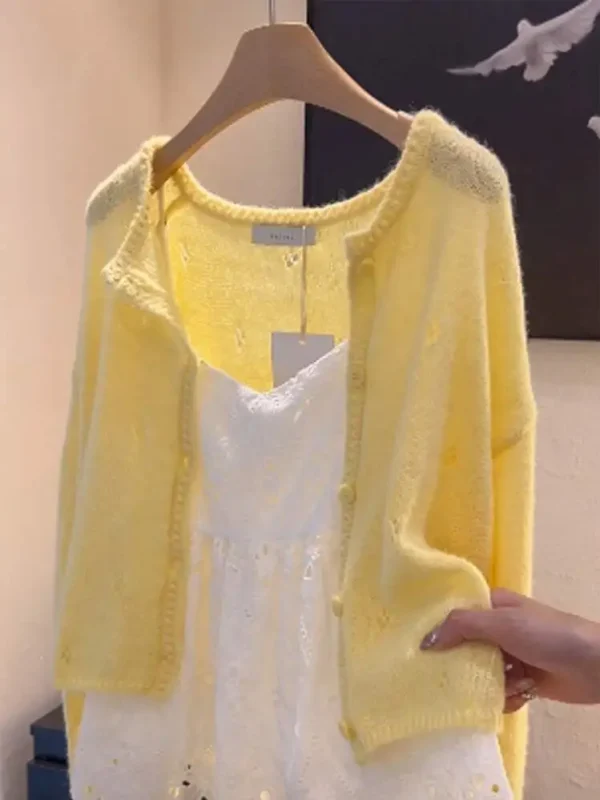 Lightweight Yellow Knit Cardigan Spring Summer Essential for Womens Fashion Easy to Layer with Dresses for Everyday Looks - Image 6