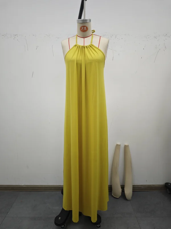 Chic Summer Dresses: Elegant, Romantic Long Maxis with Draped Necks Relaxed Fits in Solid Colors Perfect for Stylish Vacations - Image 2
