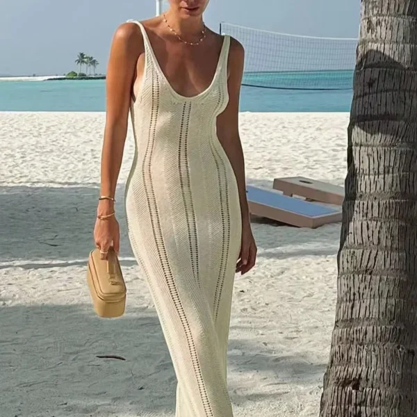 Summer Women's Sexy Hollow Backless Knitted Dress  Beach Vacation Party Outfit