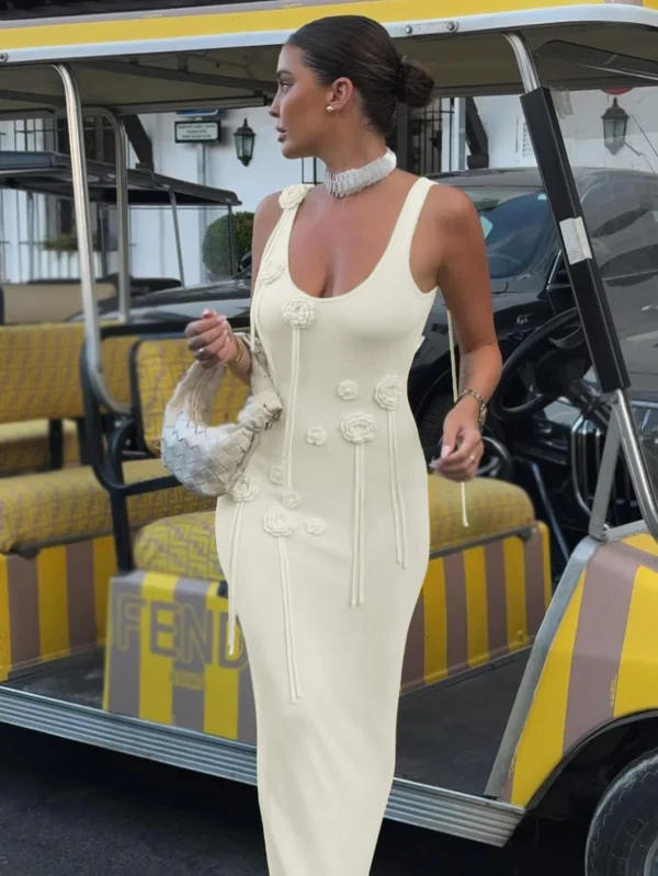 Summer Slim Beach Dress with Sexy U-Neck and Three-Dimensional Flower Breathable Strap Casual Style 3D Floral Dress - Image 3