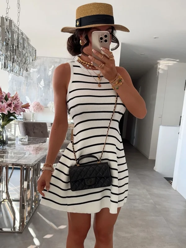 Striped Sleeveless Vest Casual Summer Sexy for Bandage Dress Collarless Neckline Breathable Design Natural Style - Image 5