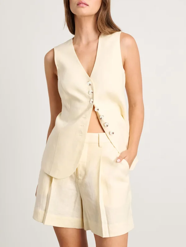 New Style Ladies' Fashion Plunge Neck Multi-button Simple Sleeveless Vest and Shorts Set - Image 3