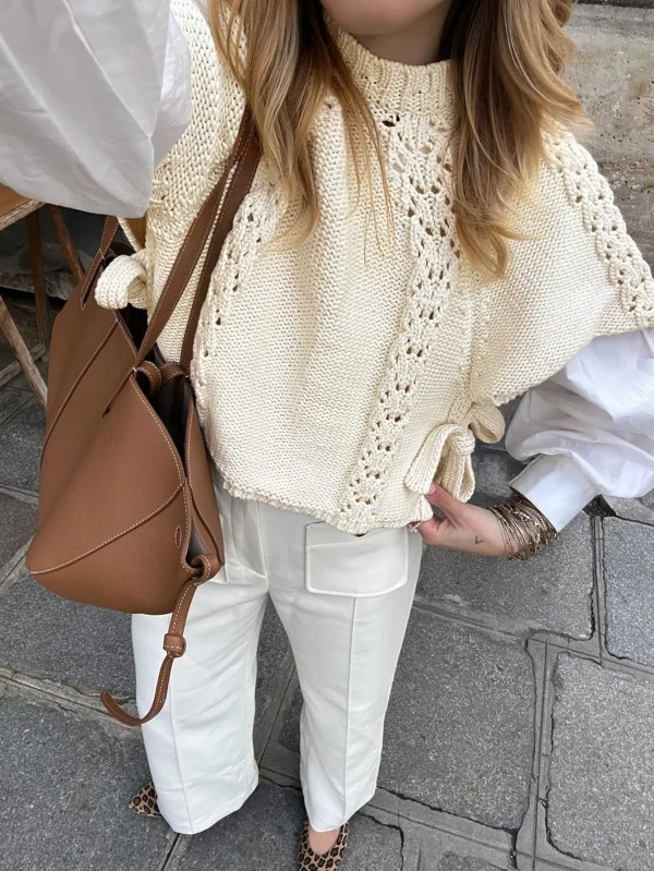 Women's Summer Chic Vintage Sweater O Neck  with New Hollow Tether Casual Woven Knit Tops with Decoration - Image 6