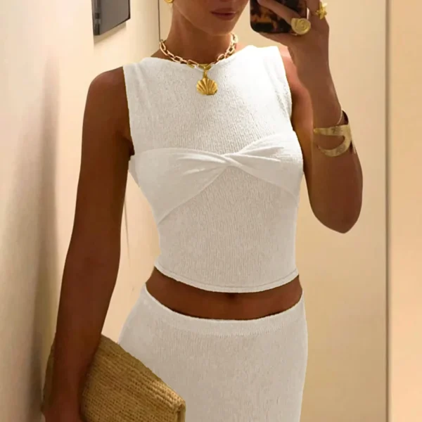 Hot Sale Ladies Two-Piece Shorts Set Mini Top Skirt Woven Casual Style Skinny Fit Solid Pattern Above Knee Length Summer Outfits