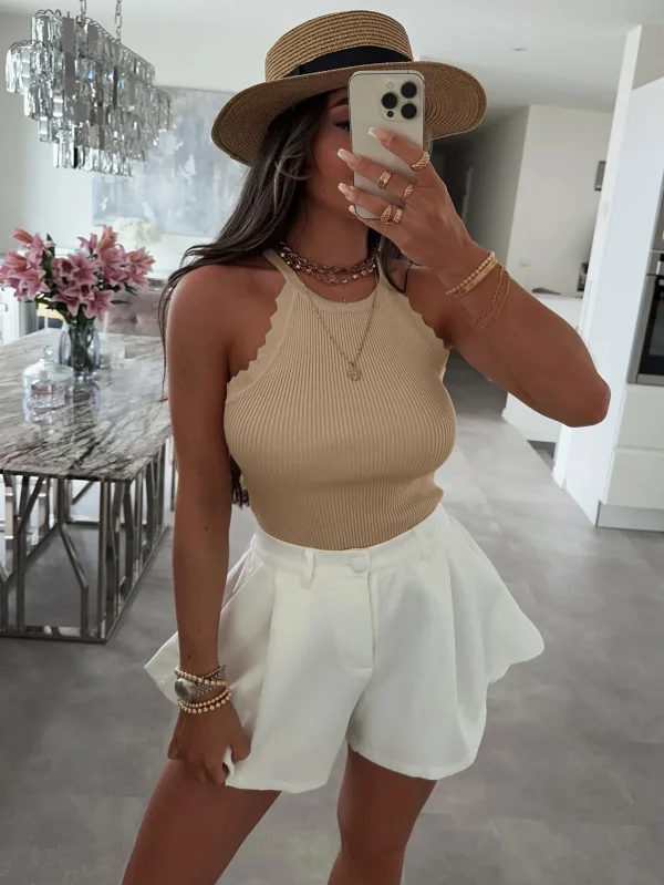 Women's Sleeveless Breathable Ice Silk Tank Top Small Hanging Neck Shoulder Suspender Sweet Style Short Knitted Top - Image 6