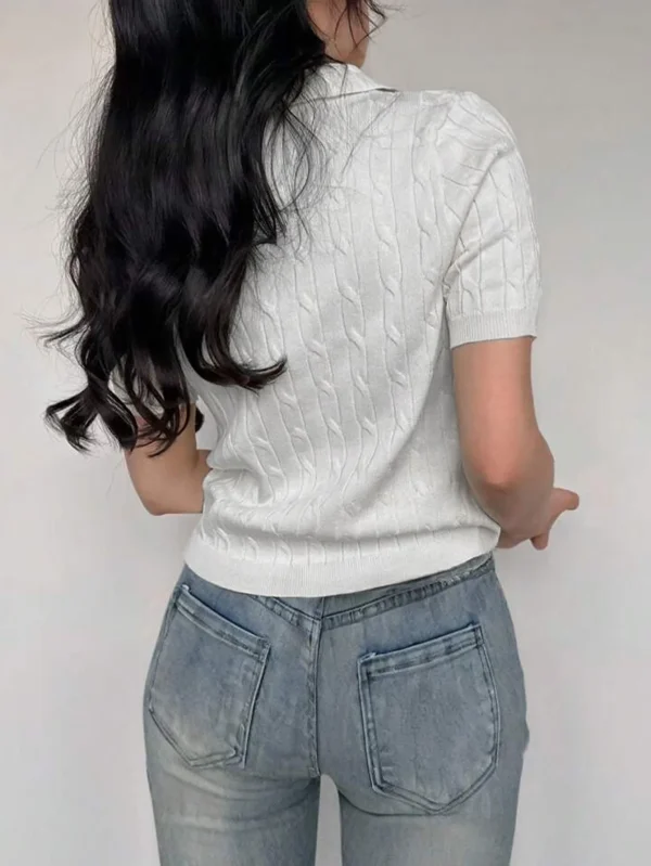 New Entry Women's Casual Fashion Twist Lapel Knit Short Sleeve Sweater Top - Image 2