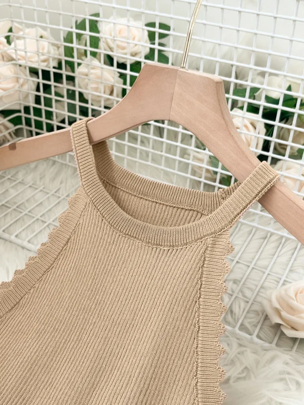 Women's Sleeveless Breathable Ice Silk Tank Top Small Hanging Neck Shoulder Suspender Sweet Style Short Knitted Top - Image 5