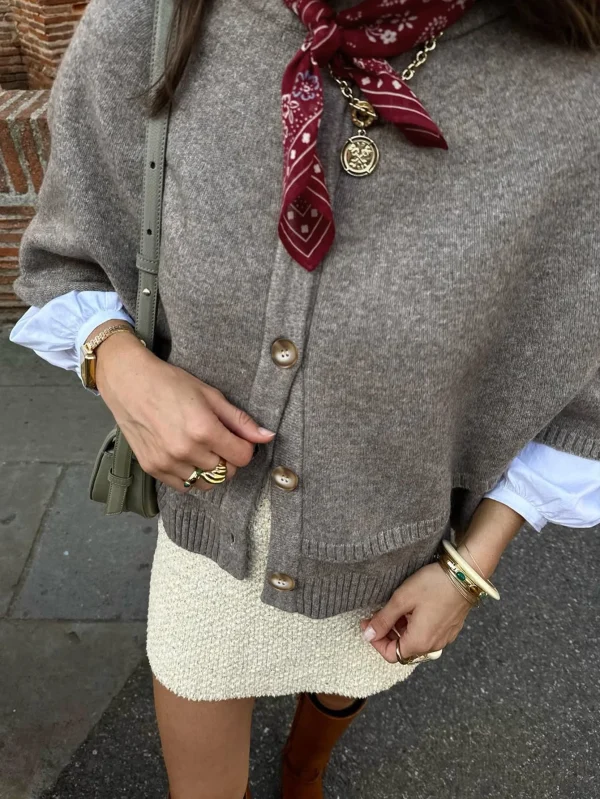 Luxury Women's Long Sleeve Crew Neck Knit Sweater Fashion-Designed Autumn Blank for Ladies WithOpen Mock Two-Layer Cape Cardigan - Image 2