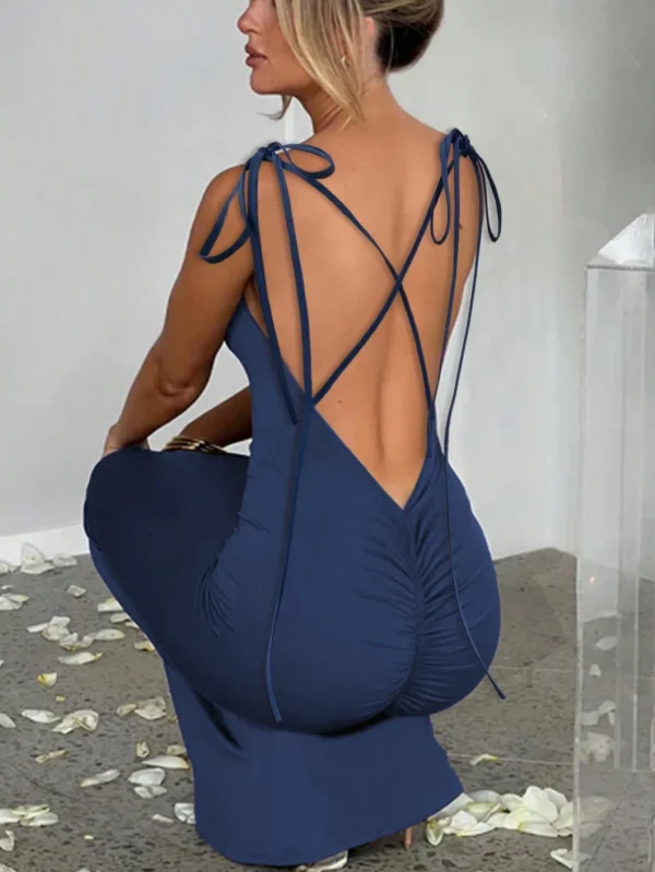 Women's Elegant Solid Backless Bodycon Dress Fishtail Hem Sleeveless Vacation/Date/Club Outfits for Spring/Summer Casual - Image 4