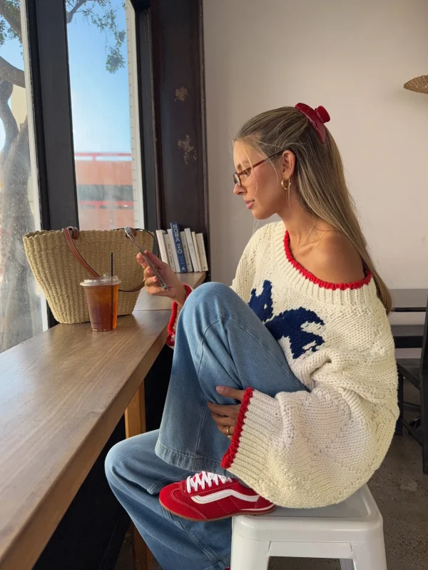 Sping Autumn and Winter Women's Fashion Casual Vacation Cute Simple Fish Pater Color Coision Design Long Sleeve  Sweater Women - Image 6
