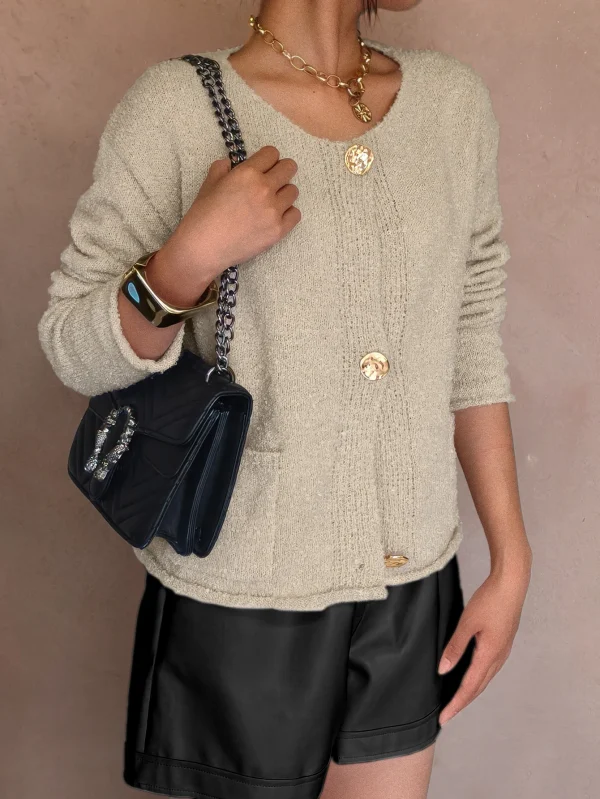 Fall and Winter Fashion Casual Vacation Women's  Design Metal Button Long Sleeve Sweater - Image 5