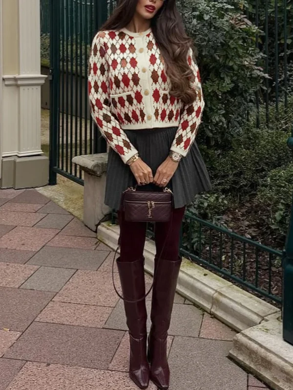 Women's Autumn and Winter Fashion Elegant Casual Gorgeous Vintage Metal Button Design Pockets Multi-color - Image 3
