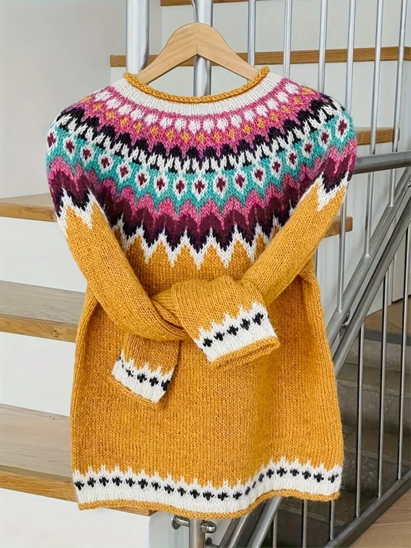 Women's Fashion Fair Isle Pattern Color Block Pullover Sweater Popular Thickened for Autumn and Winter - Image 2