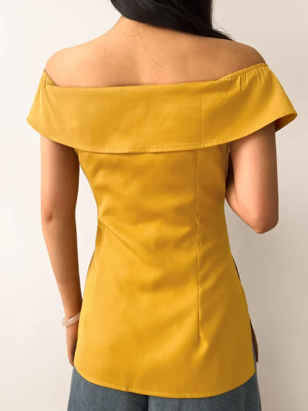 Women's OffShoulder Summer Top Elegant Bardot Blouse with Side Zipper French Chic Wedding Guest Vacation Outfit | Quiet Luxury - Image 2