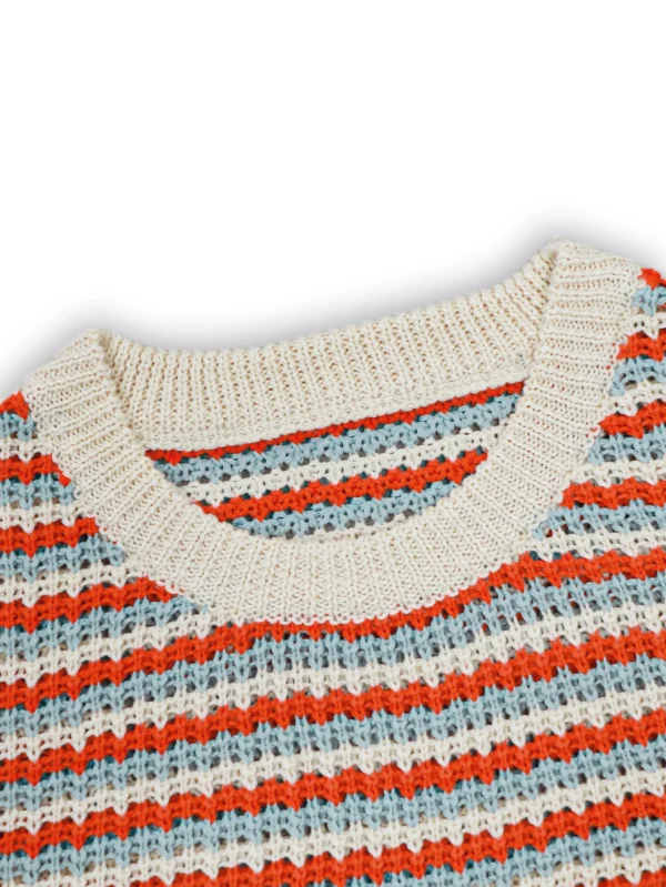 Spring-summer striped knit top elegant, comfy, round-neck short-sleeve. Perfect for travel daily wear. Soft, stylish versatile - Image 4