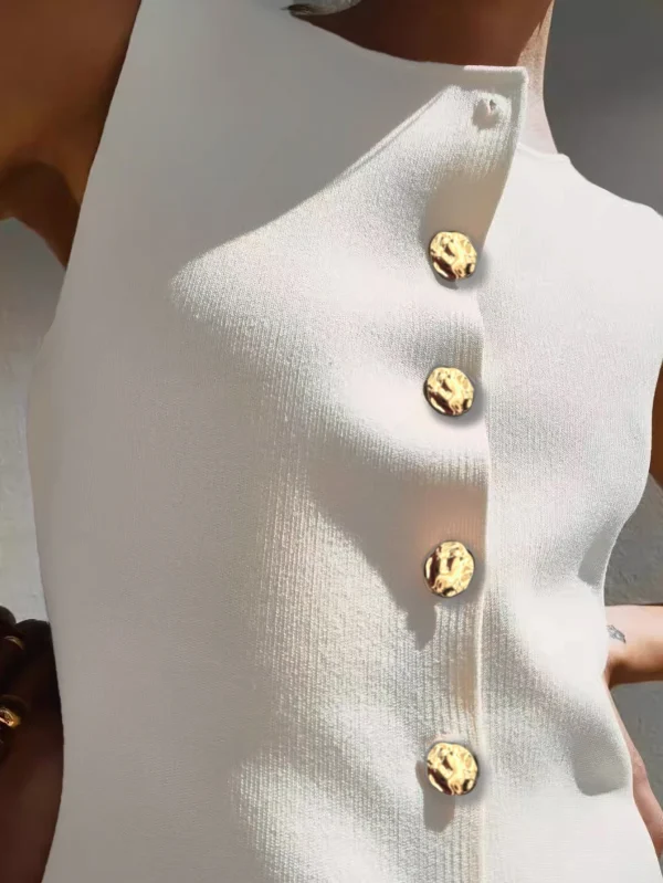 Women's Elegant Knit Vest with Gold Buttons  Slim Fit Casual Layering Piece for Effortless Style - Image 3