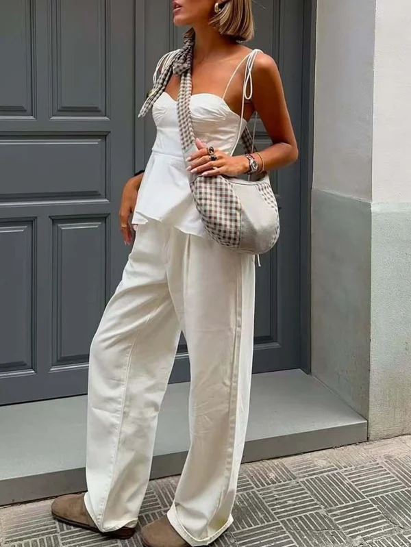 Women's Fashion and Elegant White Edikted Top Stylish Peplum Corset with Spaghetti Straps Top - Image 4