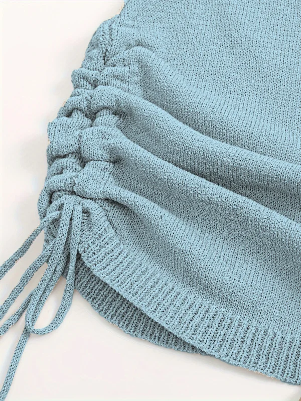 Women's Off-Shoulder Sweater Dress - Solid Color Knit Dress with Tie Waist - Image 6