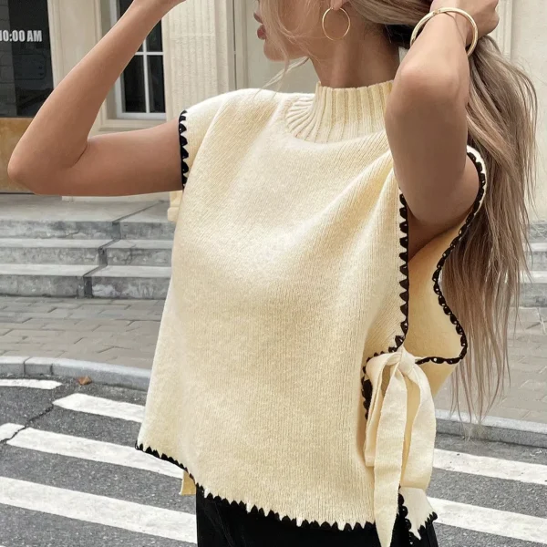 New Women's Patchwork Knit Vest Sleeveless High Neck Vest