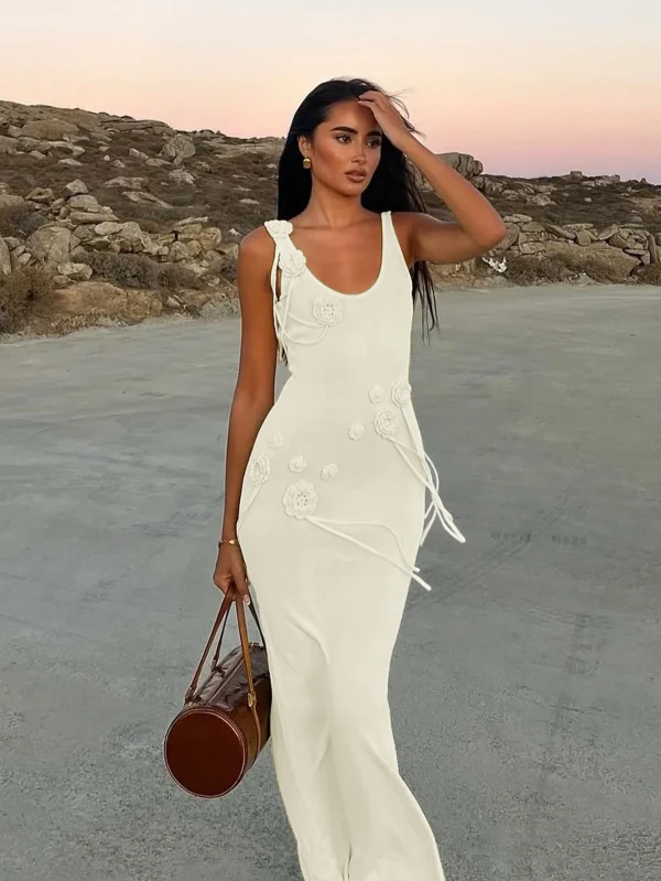 Summer Slim Beach Dress with Sexy U-Neck and Three-Dimensional Flower Breathable Strap Casual Style 3D Floral Dress - Image 4