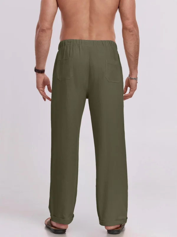 Mens Pants Elastic Waist Drawstring Loose Fit Casual Summer Beach Pants with Pockets Baggy Trousers - Image 6