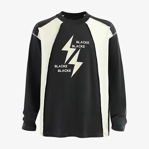 Lightning Letter Print Contrast Color Stitching Long-Sleeve T-shirt