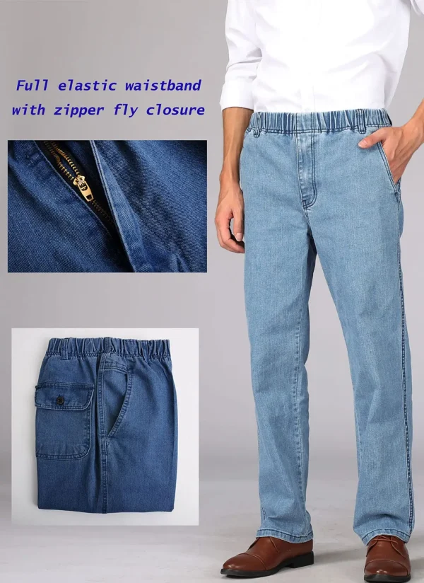 Mens Casual Loose Fit Elastic Waist Jeans Denim Pants - Image 6